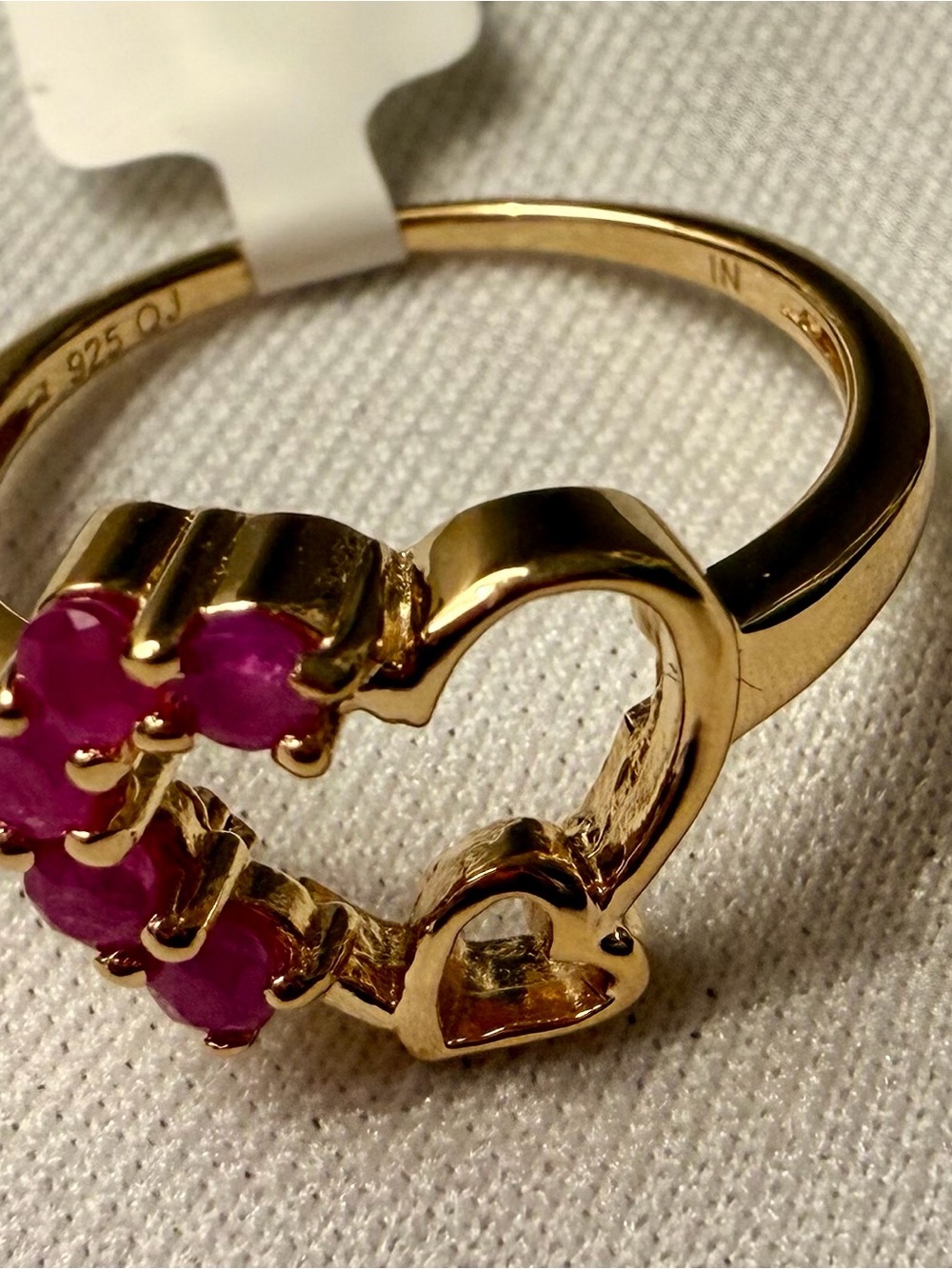 14K Yellow Gold plated 925 Sterling Silver Heart Ring with Pink Rubies Size 7 - Picture 3 of 5